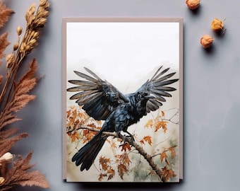 Set of 6 watercolor crow cards.  Printed, not digital.  Comes with envelopes and story.