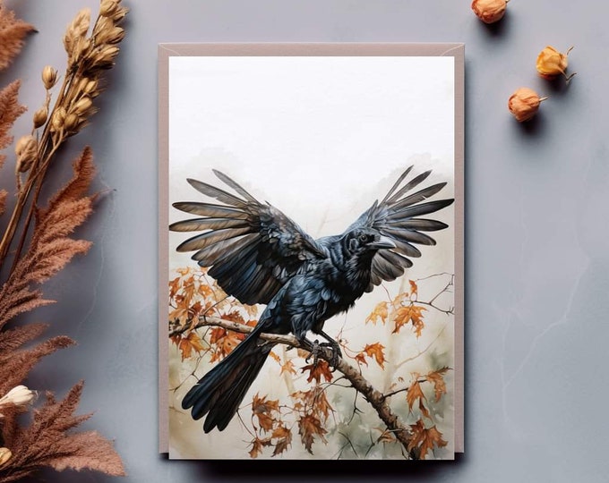Set of 6 watercolor crow cards.  Printed, not digital.  Comes with envelopes and story.