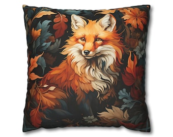 William Morris Inspired Fox 1 Faux Suede Square Pillow Case, maximalist interiors