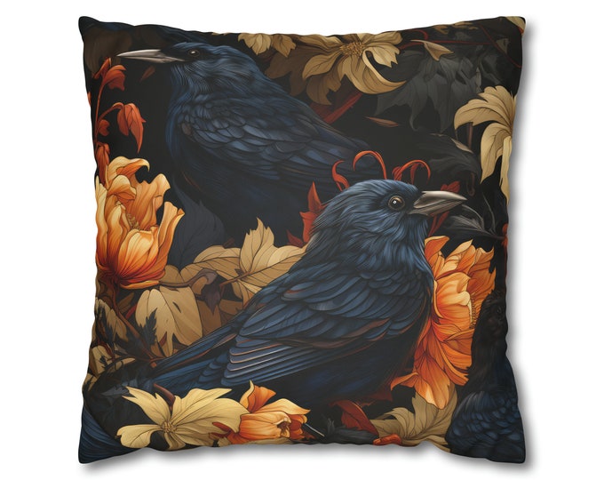 William Morris Inspired Raven 1 Faux Suede Square Pillow Case, maximalist interiors