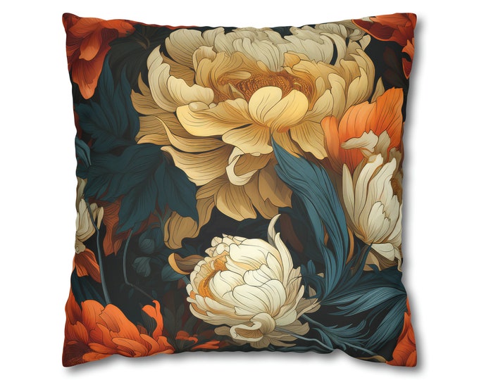 Floral Pillow Case - Faux Suede - maximalist interiors - Moody interior decor - William Morris Inspired