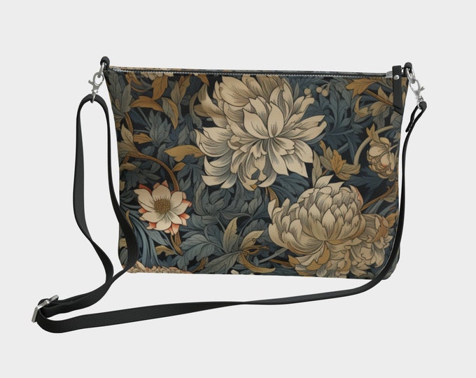 William Morris Purse - Vintage Floral Design - Pre-Raphaelite - vegan pebble leather - Cruelty Free Fashion