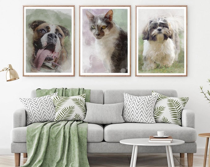 Pet Portrait / Digital Watercolor Pet Portrait / personalized gifts / Pet Portrait From Photo