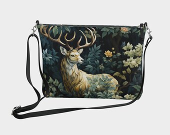 Stag Purse - William Morris Purse - Vintage Floral Design - Pre-Raphaelite - vegan pebble leather - Cruelty Free Fashion