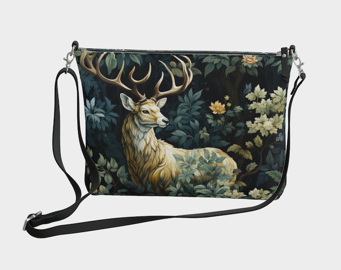 Stag Purse - William Morris Purse - Vintage Floral Design - Pre-Raphaelite - vegan pebble leather - Cruelty Free Fashion