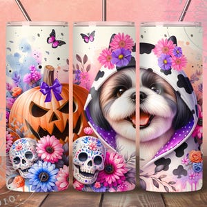 Halloween Cute Spooky Shih Tzu Tumbler Wrap, Funny Fall 20oz Tumbler Sublimation design, Cute Ghost Digital Download, Day of the Dead