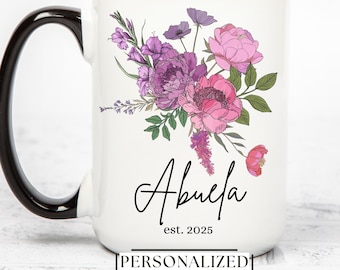 Abuela Mug, Floral Grandma Mug, Grandma Est 2025, New Abuela Gift, Baby Announcement Mug, Mother's Day Gift, 15oz Mug