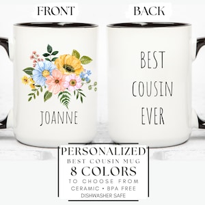 Best Cousin Ever Mug, Cousin Birthday Gift, Personalized Wildflower Mug with Name, Custom Coffee Mug for Cousin, Floral Cousin Gift
