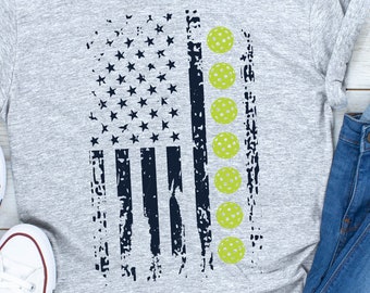 Pickleball Shirt Pickleball Player Gift American Flag with Pickleballs Cool Pickleball Team TShirt Playing Distressed Pickleball T Shirt