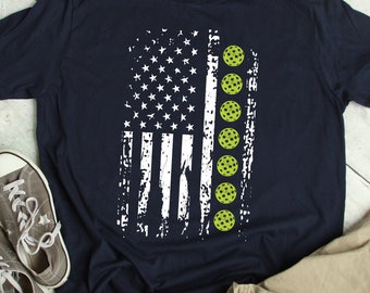 Pickleball Shirt Pickleball Player Gift American Flag with Pickleballs Cool Funny Pickleball Team TShirt Playing Pickleball T Shirt