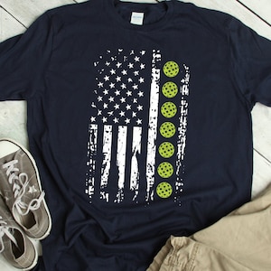 Pickleball Shirt Pickleball Player Gift American Flag with Pickleballs Cool Funny Pickleball Team TShirt Playing Pickleball T Shirt