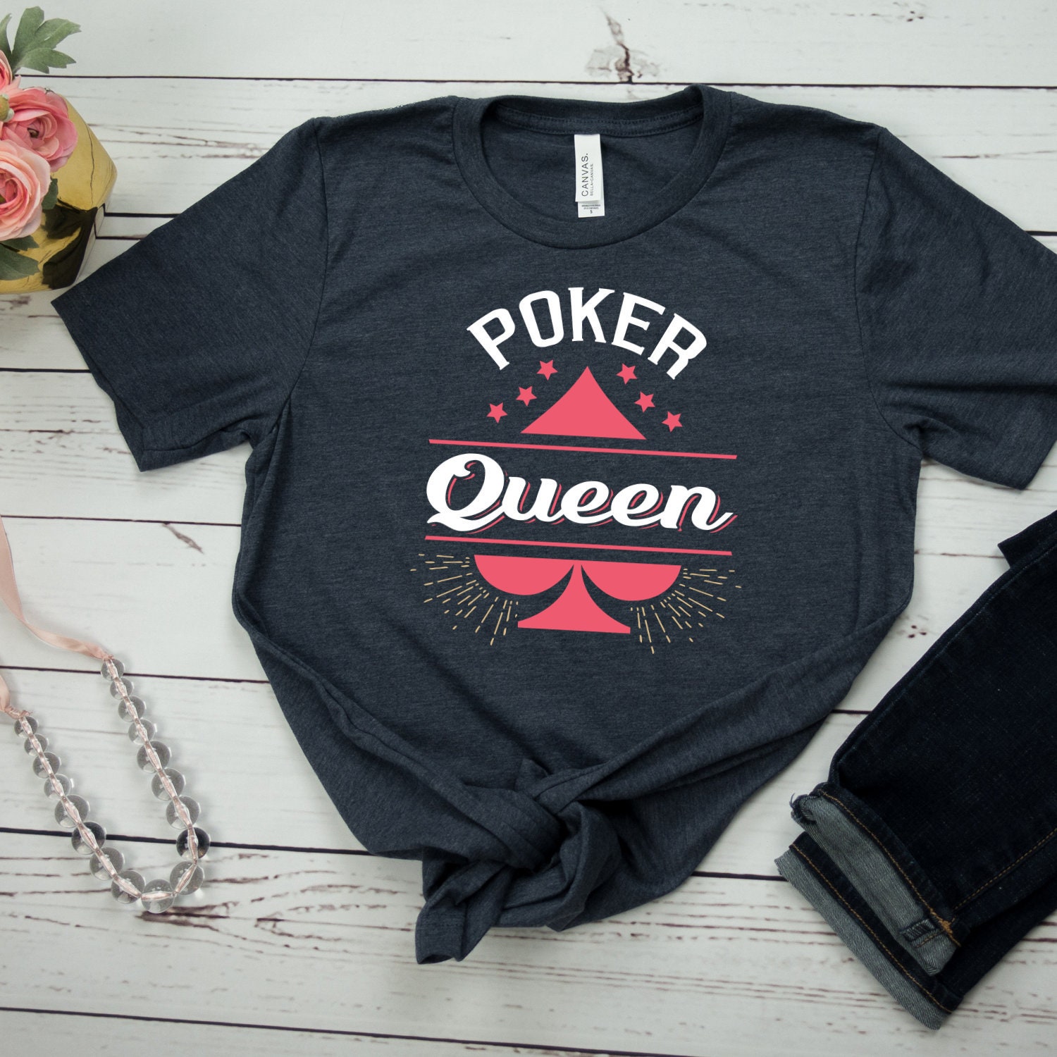 T-shirt Poker Texas Hold'em – Joueur De Poker Chanceux – Cadeau Casino Et Compétition – Manches Double Couture