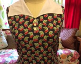 cotton cherry print plus size vintage 60's remake dress