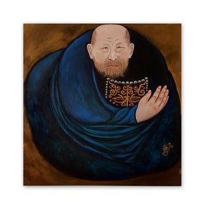 Acrylic wall art painting on canvas monk with a mask.