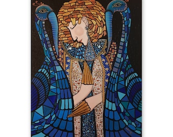 Acrílico original Pintura decorativa sobre lienzo de aves azules