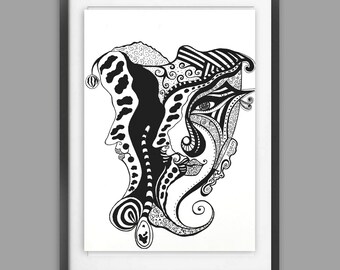 Abstract portrait  digital download black and white print