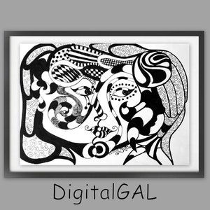 Black and White kiss, ,   PRINTABLE DOWNLOAD, art print