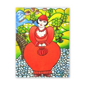 Original oil painting on canvas Woman in red