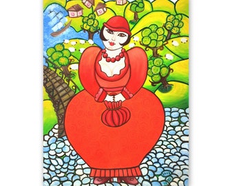 Original Ölgemälde auf Leinwand Frau in rot