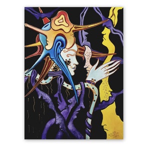 Original abstract oil painting on canvas mixed media acrylic many faces. large painting