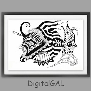 Exotic fish Print, Black and White Wall Art,  PRINTABLE DOWNLOAD zodiac  Pisces