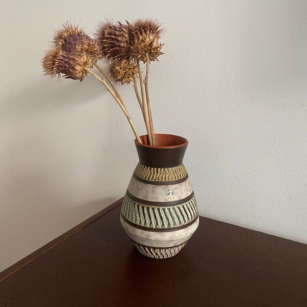 Akru Klinker Scraffito Vase, midcentury Vintage