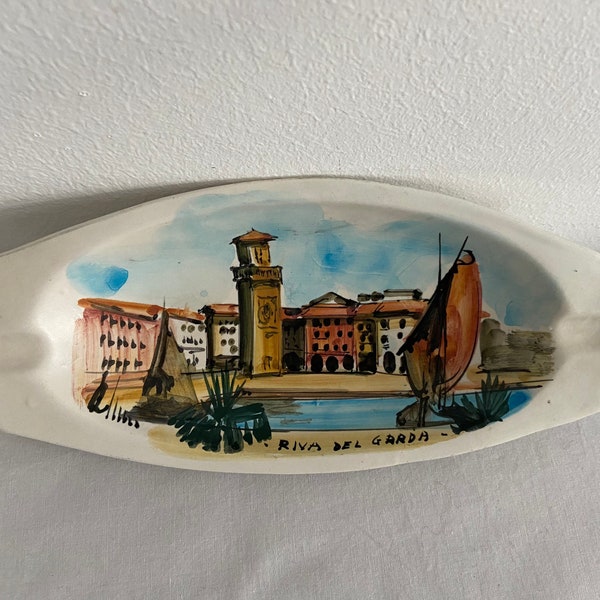 Cenicero de recuerdo de cerámica vintage "Riva del Garda"