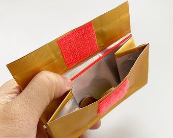 Design WALLET - 500g - with RFID protection - made of used coffee packaging/recycled material/everyday wallet - gold/neon orange