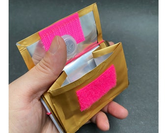 Design WALLET - 250g - with RFID protection made of used coffee packaging / recycled material / party wallet - gold/neon pink