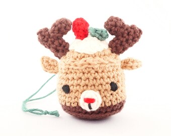 Cupcake - crochet Christmas ornament - reindeer amigurumi