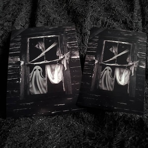 Impressão fantasma de janela; Arte fantasma; Fotografia fantasma; Casa gótica; Interiores escuros; Decoração gótica; Arte de Halloween; Arte macabra; Fantasma de folha; Assustador