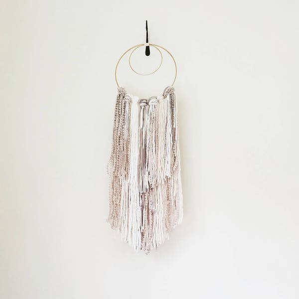Neutral yarn dream catcher wall hanging / Dorm wall hanging / Boho decor / Bohemian wall art / Fiber art / Yarn wall tapestry / Nursery