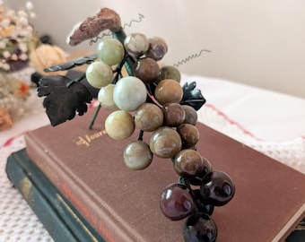 Vintage Chinese MCM Carved Multicolor Green and Red Natural Stone Grape Cluster