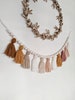 Warm earth tone yarn tassel garland with wood beads / High chair cake smash banner / Blush pink and mustard rainbow palette 