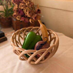 Bol à fruits en céramique tressée en grès eucalyptus rose poudré vintage - 7,5 pouces Del Mar Californie
