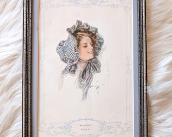 Edwardian Vintage Art - Framed Illustration from 1913 Antique Book - "Maud Muller" from The Little Gift Book