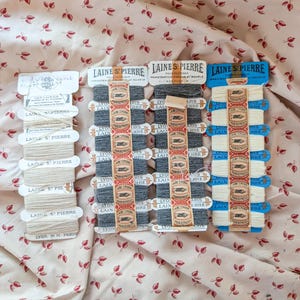 Lot 4 Vintage 1930s/40s Laine St. Pierre 100% Wool Darning Thread - Cream and Gray