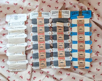 Lot 4 Vintage 1930s/40s Laine St. Pierre 100% Wool Darning Thread - Cream and Gray