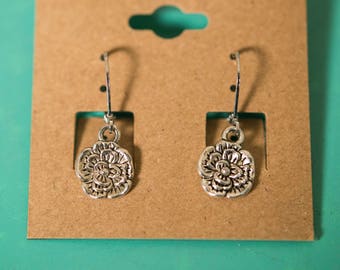 Pansy Flower Silver Earrings