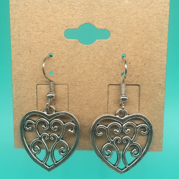 Simple Heart Swirl Silver Metal Earrings