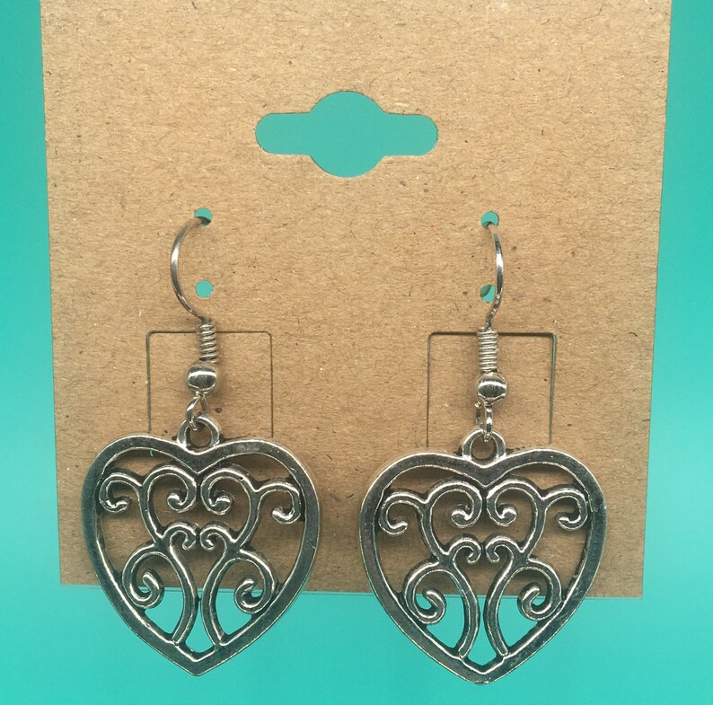 Simple Heart Swirl Silver Metal Earrings image 1