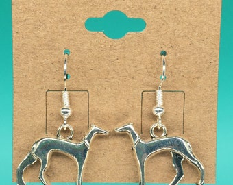 Greyhound Dog Silver Metal Earrings