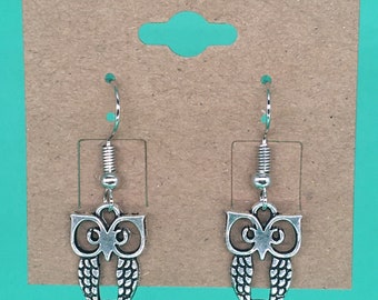 Owl Outline Silver Metal Earrings