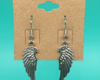 Large Wing Silver Metal Earrings