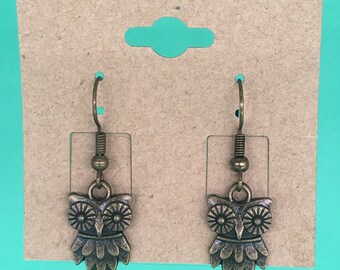 Owls with Big Eyes Bronze Metal Earrings