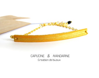 Leather strap bracelet - Golden saffron yellow