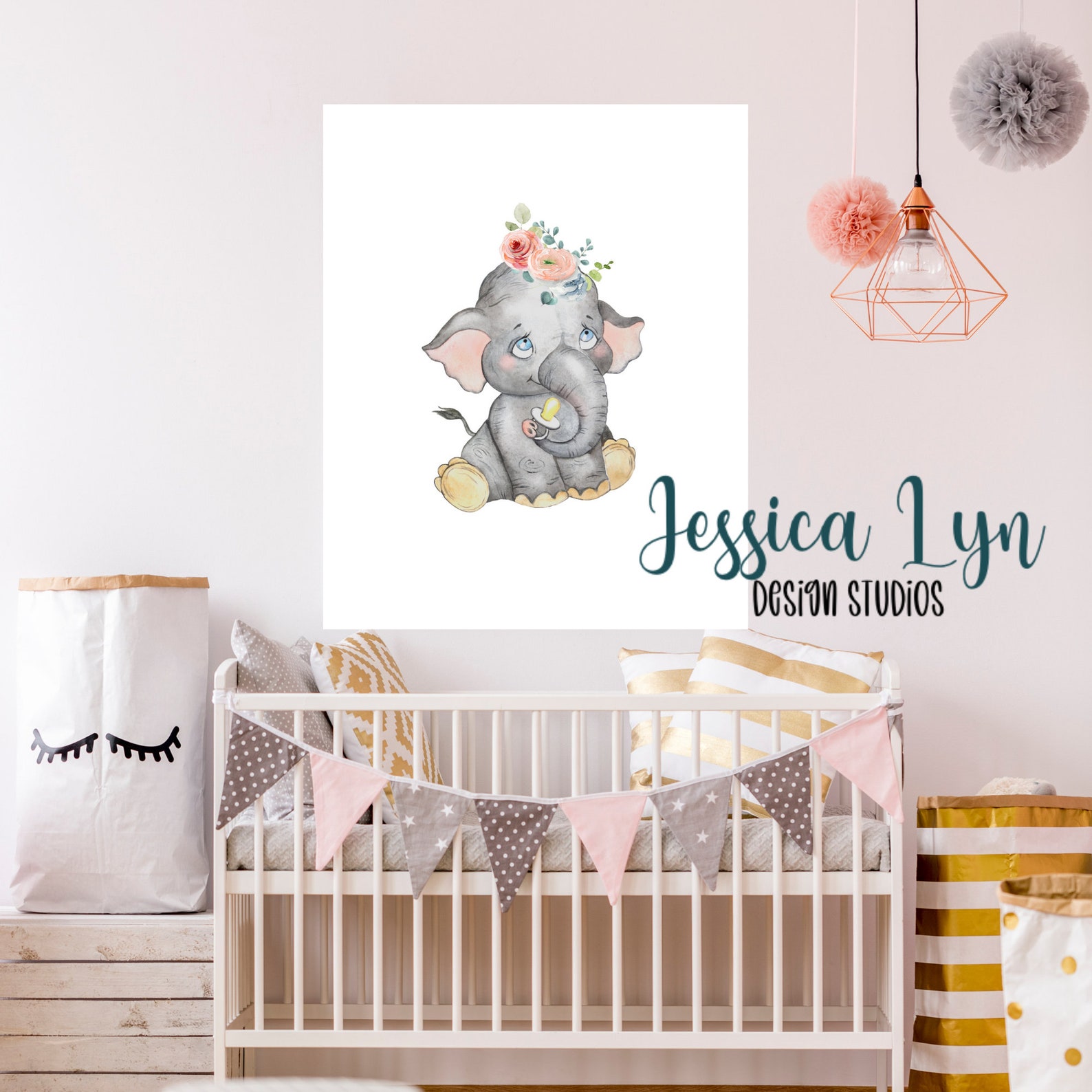 Baby elephant decor nursery wall decor floral animal print Etsy