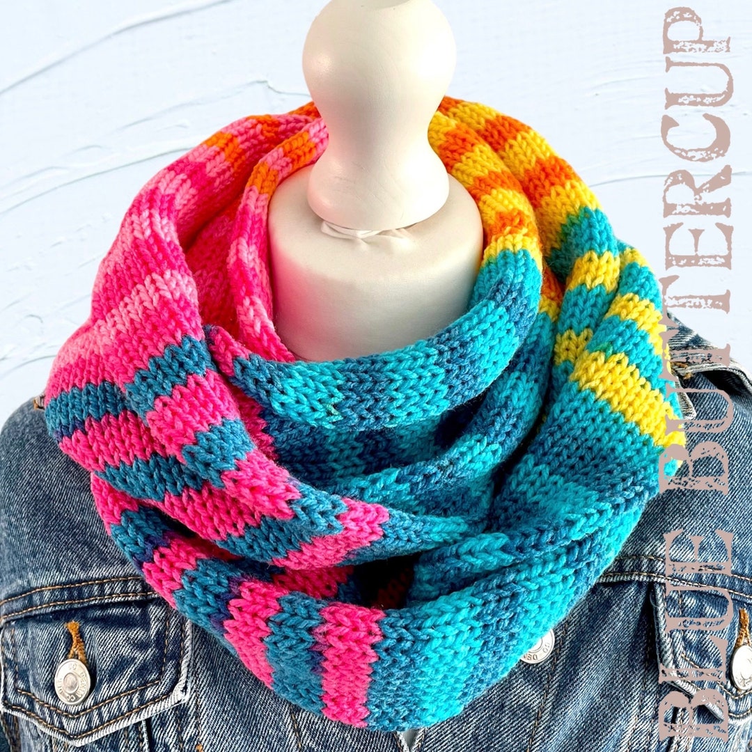 Knitted Infinity Scarf, Double Loop Neck Warmer. Medium Weight Scarf