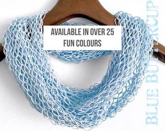 Summer scarf, Light weight, loose weave cotton scarf, Boho style knitted loose weave infinity scarf, shawl necklace, - over 25 colours.