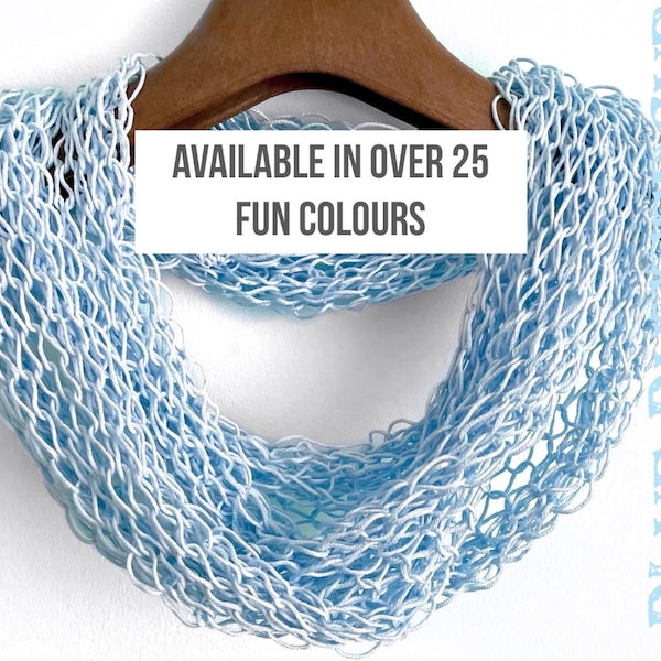 Summer scarf, Light weight, loose weave cotton scarf, Boho style knitted loose weave infinity scarf, shawl necklace, - over 25 colours.